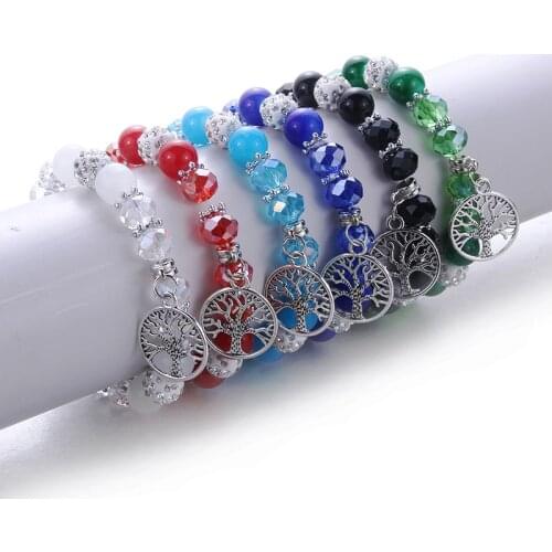 Tree of Life Pendant Natural stone rhinestone round beads charms bracelet women fashion jewelry Beaded bracelets dropshipping