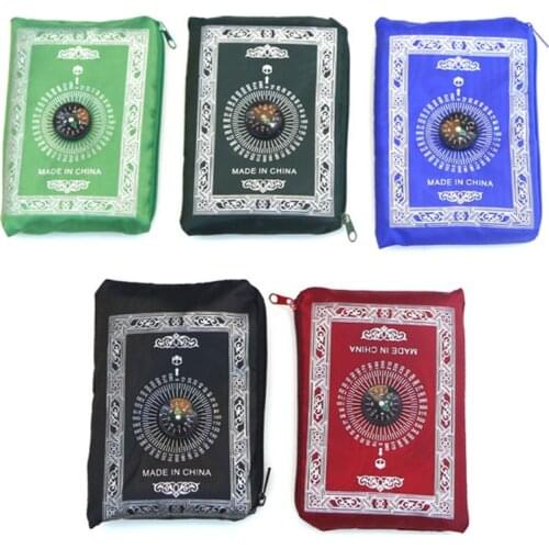 Portable Waterproof Muslim Prayer Mat Rug With Compass Vintage Pattern Islamic Eid Decoration Gift Pocket Sized Bag Zipper Style
