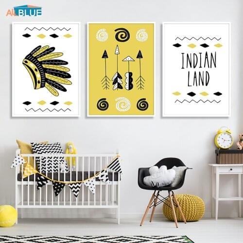 Gold Indian Style Kids Poster Nordic Cartoon Wall Art Canvas Painting Prints Nursery Wall Pictures For Kids Bedroom Home Decor