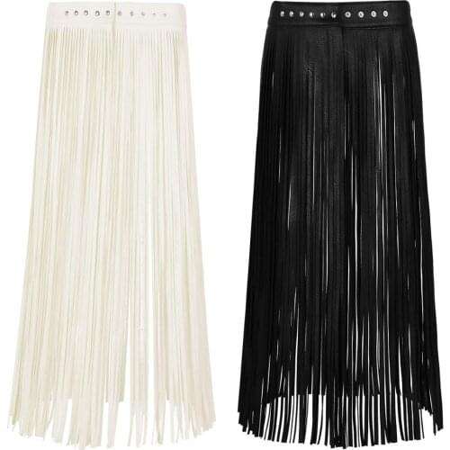 TiaoBug Fashion Ladies Faux Leather Hippy Boho Fringe Tassel Skirt Women Harness Belt Harajuku Waistband Punk Gothic Rave Belt