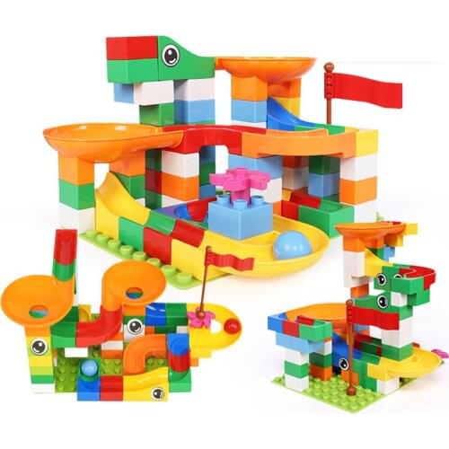 58-176pcs Marble Race Run DIY Maze Balls Building Blocks Duploed Funnel Slide Big Large Size Bricks Educational Baby Toys