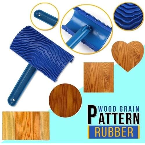 Blue Rubber Wood Grain Paint Roller DIY Graining Painting Tool Wood Grain Pattern Wall Painting Roller with Handle Home Tool