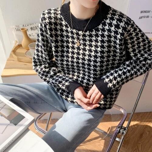 Autumn/Winter Korean Preppy Style Sweet Tender Girl Vintage Juvenile Harajuku Pullover Sweater Punk Loose Plaid Couple Sweater