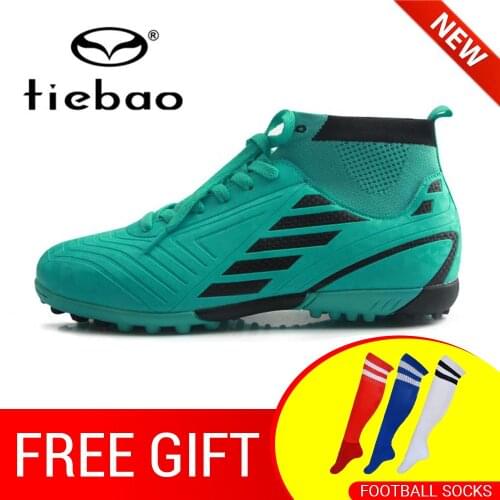 TIEBAO New Arrival Ankle Football Boots Outdoor Chuteira TF Turf Soccer Shoes Breathable Socks Teenagers Sneakers Men Futbol