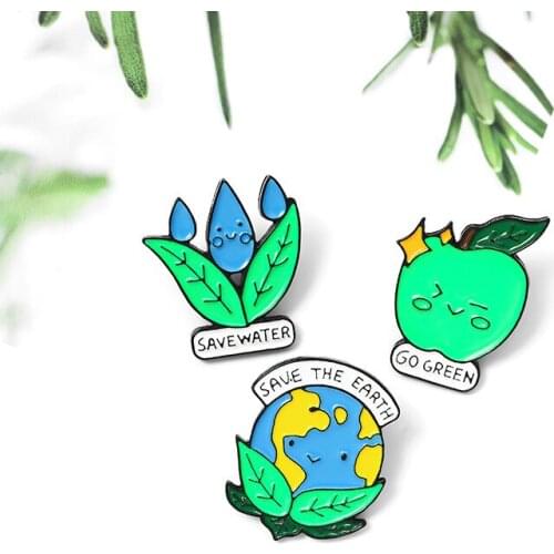 Creative Save The Eareh Water Saving Green And Environmental Protection Care For The Earth Brooch Exquisite Paint Enamel Brooch