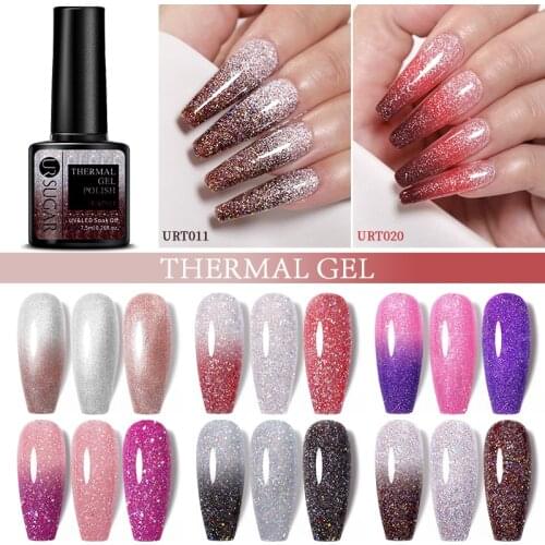 UR SUGAR 7.5ml Thermal Nail Polish Gel Shiny Sequins Effect Color Change Varnish Glitter Soak Off Temperature Color Changing Gel