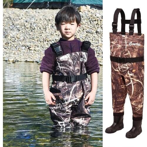 NEYGU waterproof kid fishing chest waders ,children fishing wader ,toddler wader attached rubber boots for outdoor sports