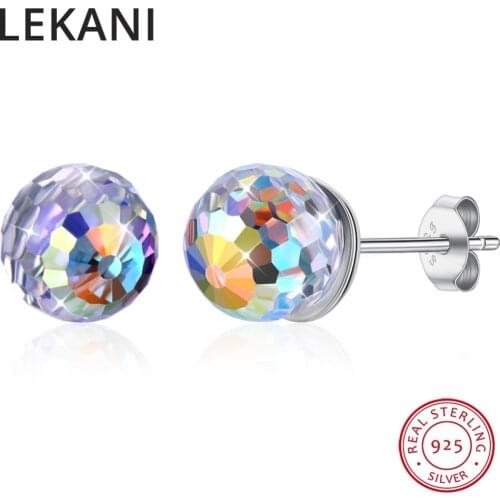 LEKANI Crystals From Swarovski Colorful Ball Shaped Stud Earrings Piercing S925 Silver Fine Jewelry For Women Wedding Girls Gift