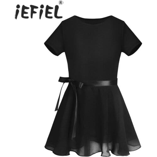 IEFiEL Kids Cotton Ballet Dancewear Gymnastics Leotard Professional Ballet Tutu Dress with Chiffon Tied Skirt Leotards for Girls