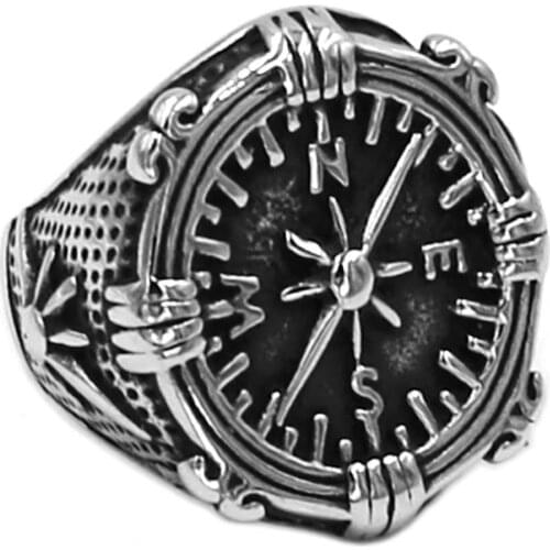 Compass Sailing Ring 316L Stainless Steel Jewelry Fashion Rudder Compass Motor Biker Ring Men Women Ring Wholesale SWR0786