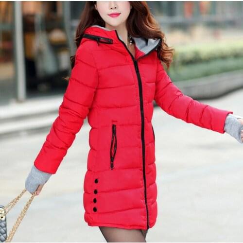 Female hooded warm coat 2019 New Womens Winter Jacket Cotton Jacket Slim Zipper Solid Parkas Ladies Long cotton padded jacket