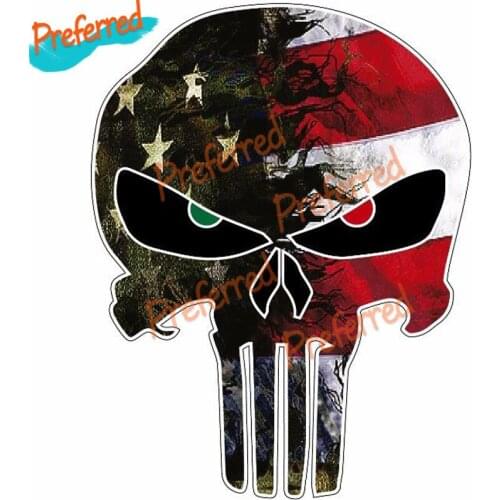 10.8cmX14cm KK Vinyl Car Sticker USA Flag Camo Small Punisher Skull Reflective Car Stickers Motorcycle Decals Waterproof PVC