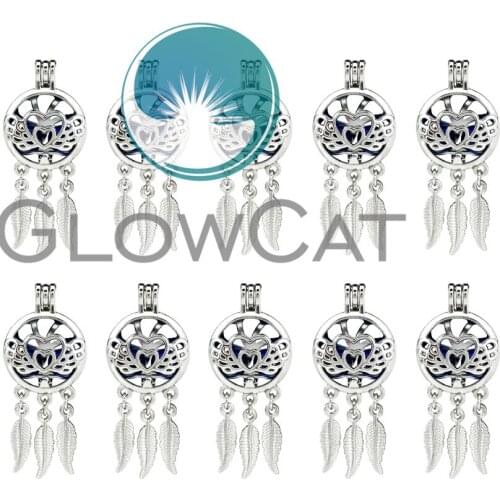 10X K750 Dream Catcher Angel Wing Beads Cage Locket Pendant Essential Oil Diffuser Stone Pearl Cage Jewelry Making