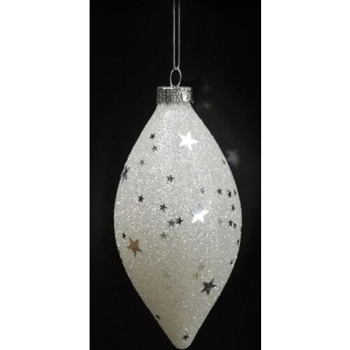 16pcs/pack 6*12cm Double-Point Shaped Glass Pendant Surface White Powder Ornaments Christmas Tree Decorative Glass
