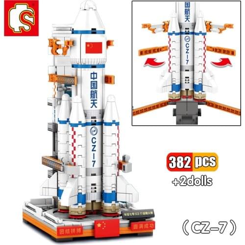 SEMBO 382Pcs Mini Long March-7 Launch Vehicle Building Blocks Aerospace Cultural and Creative Spaceship Rocket Bricks For Child