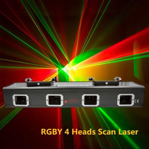 4 Lens 4 Beam RGBY Laser Light DMX 4 Heads Red Green Blue Yellow Scan Laser Light DJ Disco Party Show Line Patterns Stage Lights