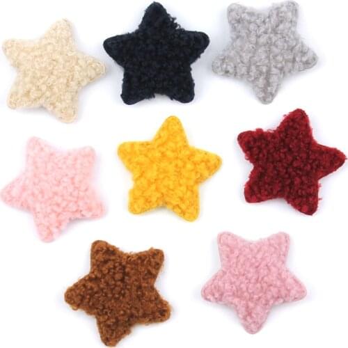 40Pcs 4.5cm Teddy Plush Star shape Padded Appliques for DIY Clothes Kids headwear Hat Bag Handmade Decor Ornament Accessories