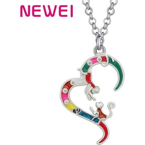 Bonsny Mothers Day Enamel Alloy Heart Shape Monkey Necklace Pendant Fashion Charms Animals Jewelry Gifts For Women Girls Charms