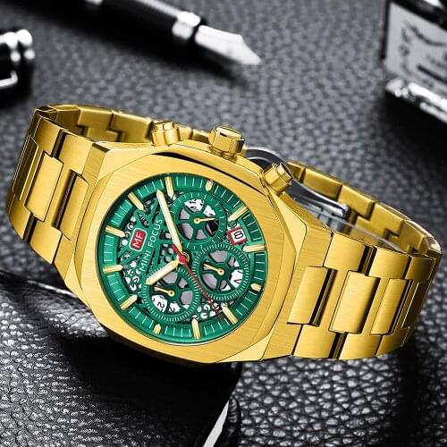 MINI FOCUS Mens Chronograph Watches Luxury Metal Strap Quartz Watch Waterproof Luminous Wristwatch with 24-hour Display relogio