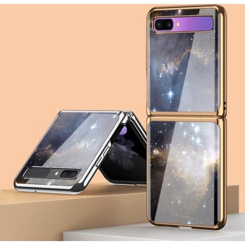 Z Flip Funda Case for Samsung Galaxy Z Flip F7000 5G Bright Starry Sky Tempered Glass Phone Case Cover Z Flip