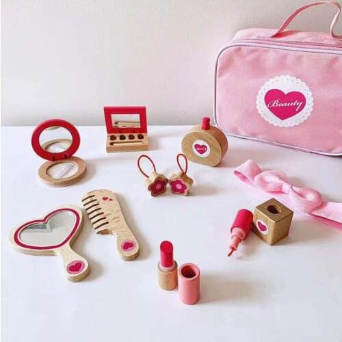 Children Wooden make up set Pretend Play Non-toxic Beauty and Fashion Toy Comb Lipstick Nail Polish Girls Birthday Gift