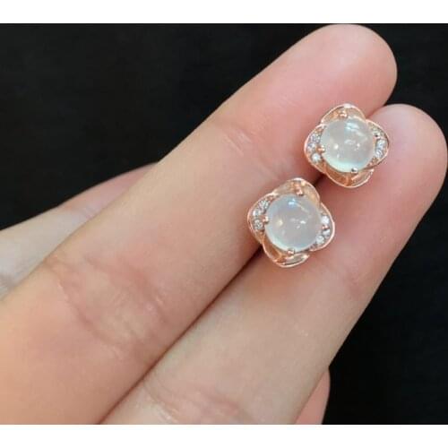 Designer original silver inlaid natural ice seed chalcedony egg round earrings elegant charm creative retro silver jeweler