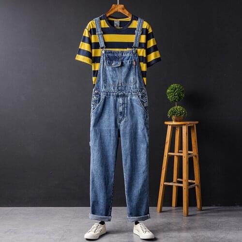 Jeans Men Denim Overalls Mens Baggy Bib Overall Jumpsuit Large Size Strap Straight Pants Blue jeans Street wear Suspender Pants