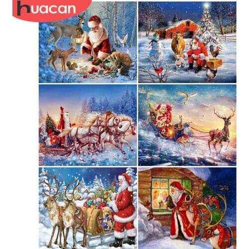 HUACAN DIY Diamond Painting Santa Claus Full Square Diamond Embroidery Christmas Mosaic Rhinestone Cross Stitch Home Decor
