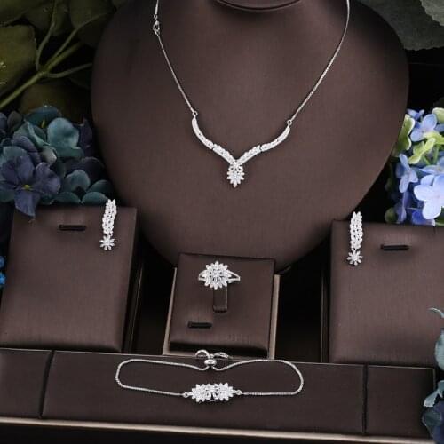 Janekelly Hotsale African 4pcs Bridal Jewelry Sets New Fashion Dubai Jewelry Set For Women Wedding Party Accessories Design