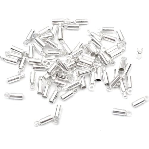 100Pcs 2.5x8mm Sliver Metal Jewelry Findings Beads End Caps Connectors For Jewelry Making Accessories Diy For 2mm Leather Cord