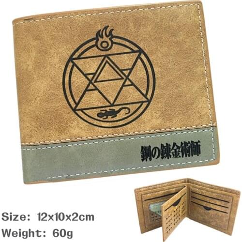New Anime Fullmetal Alchemist Wallet Khaki PU Teenager Mens Casual Bifold Leather Short Photo Credit Cards Holder Purse Hot