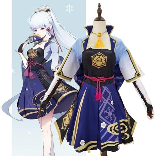 Game Genshin Impact Cosplay Costumes Kamisato Ayaka Cosplay Costume Uniforms Suits Blue Dresses Clothes Wears Long Clothing Cute