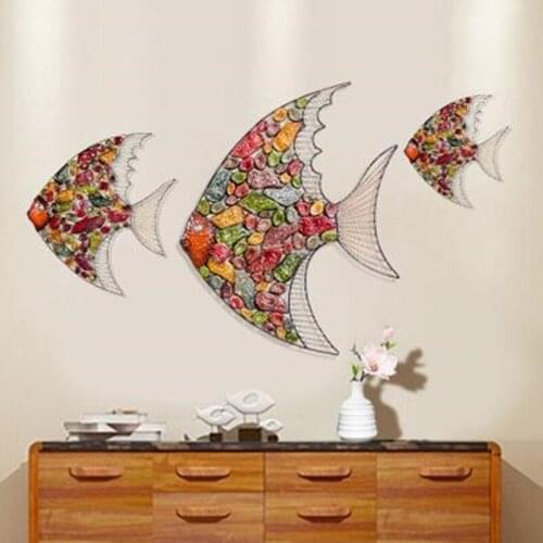 Creative wall decoration iron fish pendant, three-dimensional dining room wall hanging, home living room wall decoration