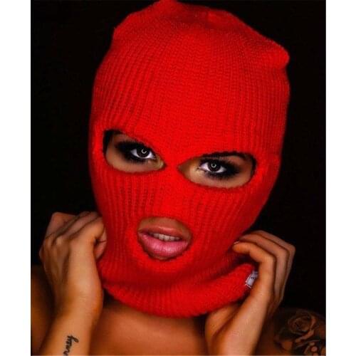 Full Face Cover Ski Mask Hat 3 Holes Balaclava Army Tactical CS Windproof Knit Halloween Party Beanies Winter Warm Unisex Caps