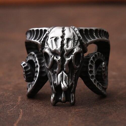 Vintage Skull Satan Ring Men Punk Hip Hop Stainless Steel Gothic Ring Fashion Biker Men Skull Ring Jewelry Gift Size 7-14