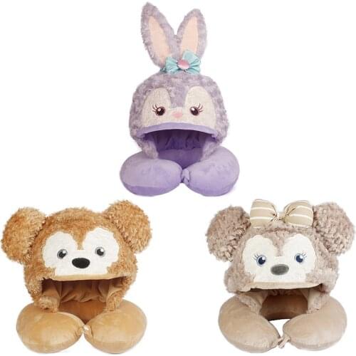 Disney Duffy and Friends Kawaii Stella Lou ShellieMay and Duffy Stuffed Plush U-shaped Pillow With Hat Gifts for Children Girls