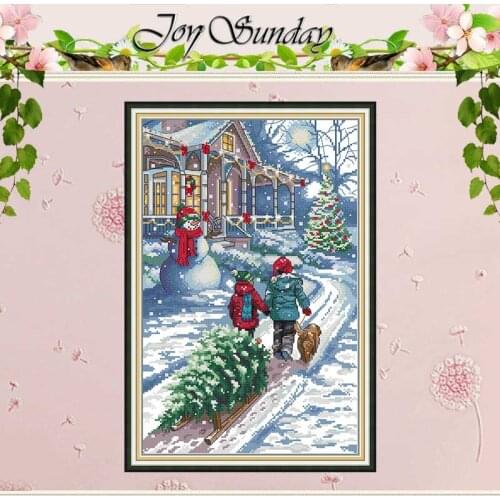 Christmas Snow Scene Patterns Counted Cross Stitch 11CT 14CT Printed Canvas Cross Stitch Set Wholesale Embroidery Needlework