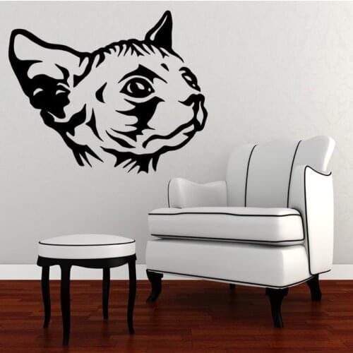 Wall Decal Sphynx Cat Creative Cat Head Vinyl Wall Sticker Free Shipping Wall Mural Home Room Special Animals Art DecorWM-162