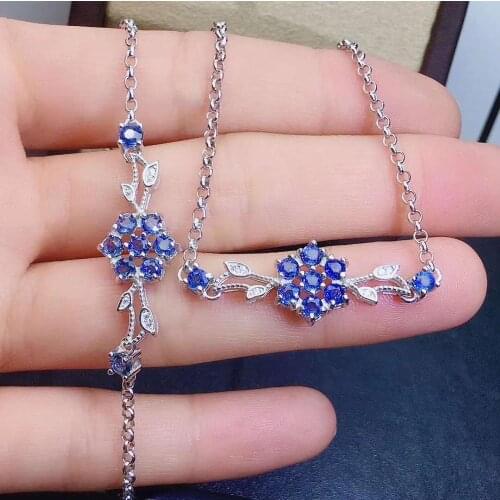 Natural And Real Sapphire chain bracelet Free shipping Natural real sapphire 925 sterling silver