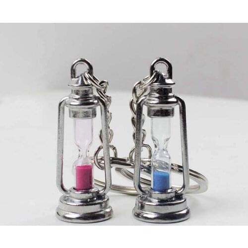New Cute metal lamp shape timer hourglass key chain lantern Key ring couple keychain novelty item women men best gift K2077