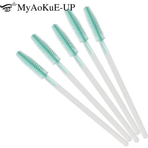200Pcs Disposable Cosmetic Eyelash Brush Mint Mascara Wands Applicator Spoolers Silicone Transparent Handle+ Mint Gree Eye Brush