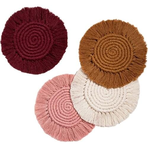 Macrame Coasters Woven Boho Handmade Absorbent Placemats, for Desk Table Kitchen Dining Room Drink Picnic Set of 4
