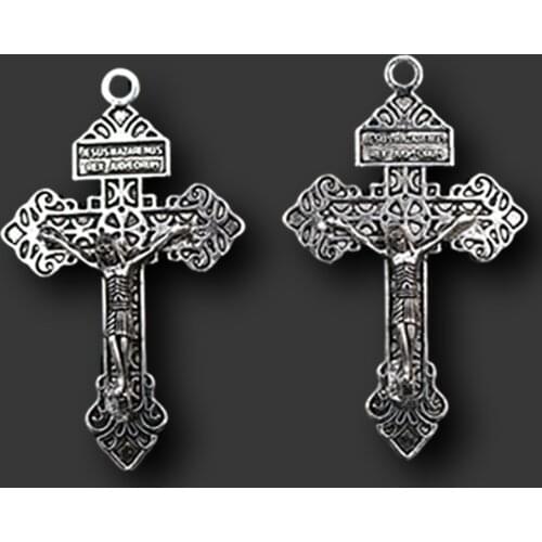 4pcs Silver Plated Metal Vintage Jesus Cross Charm Religious Necklace Bracelet DIY Handmade Jewelry Alloy Pendant 55*34mm A1558