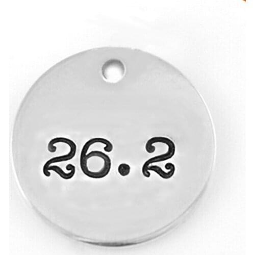 Antique Silver Plated Marathon Mile 26.2 Charm disc round plate accessories fit gym sport runner inspire jewelry making diy