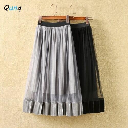 Qunq Girls Mesh Pleated Skirt 2021 New Spring Fall Kids Skirts for 2 3 4 5 6 7 8 9 10 Year Girl Teens Children Princess Clothing