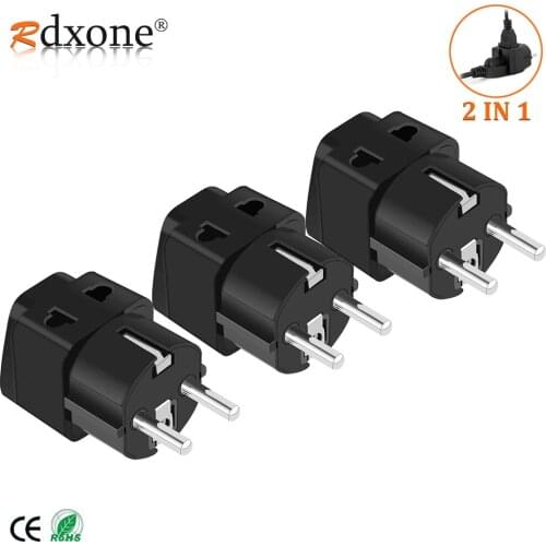 Rdxone European Plug Travel Adapter Schuko Type E/F for Russia ,Germany, France, Europe - Grounded 2 in 1