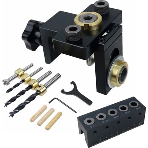 Adjustable Woodworking 3 In 1 Doweling Jig Kit Pocket Hole Jig Drilling Guide Locator for Furniture Connecting Hole Puncher Tool