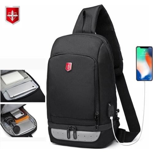 RUISHISABER New USB Charging Chest Packs Men Waterproof Anti-thief Crossbody Shoulder Bag Casual Travel Messenger Bags Male