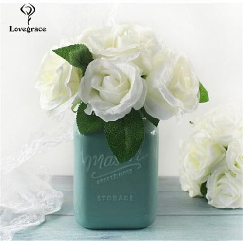 Wedding Bouquet Bridesmaid Bridal Bouquet Artificial Roses 7 head White Silk Flowers Girl Bouquet Wedding Accessories Home Decor