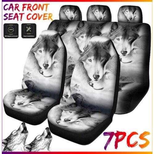 1/2/7Pcs Universal Car Seat Covers Full Set 3D Animal Wolf Printing Automobile Seat Cushion Protector Auto Interior Accessories